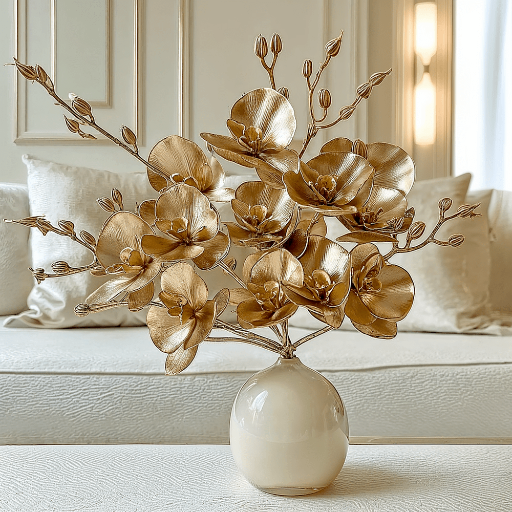Gold Faux Orchid Single Stem Floral - Bridgnorth Furniture