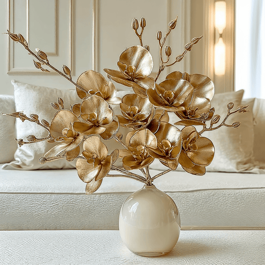 Gold Faux Orchid Single Stem Floral - Bridgnorth Furniture