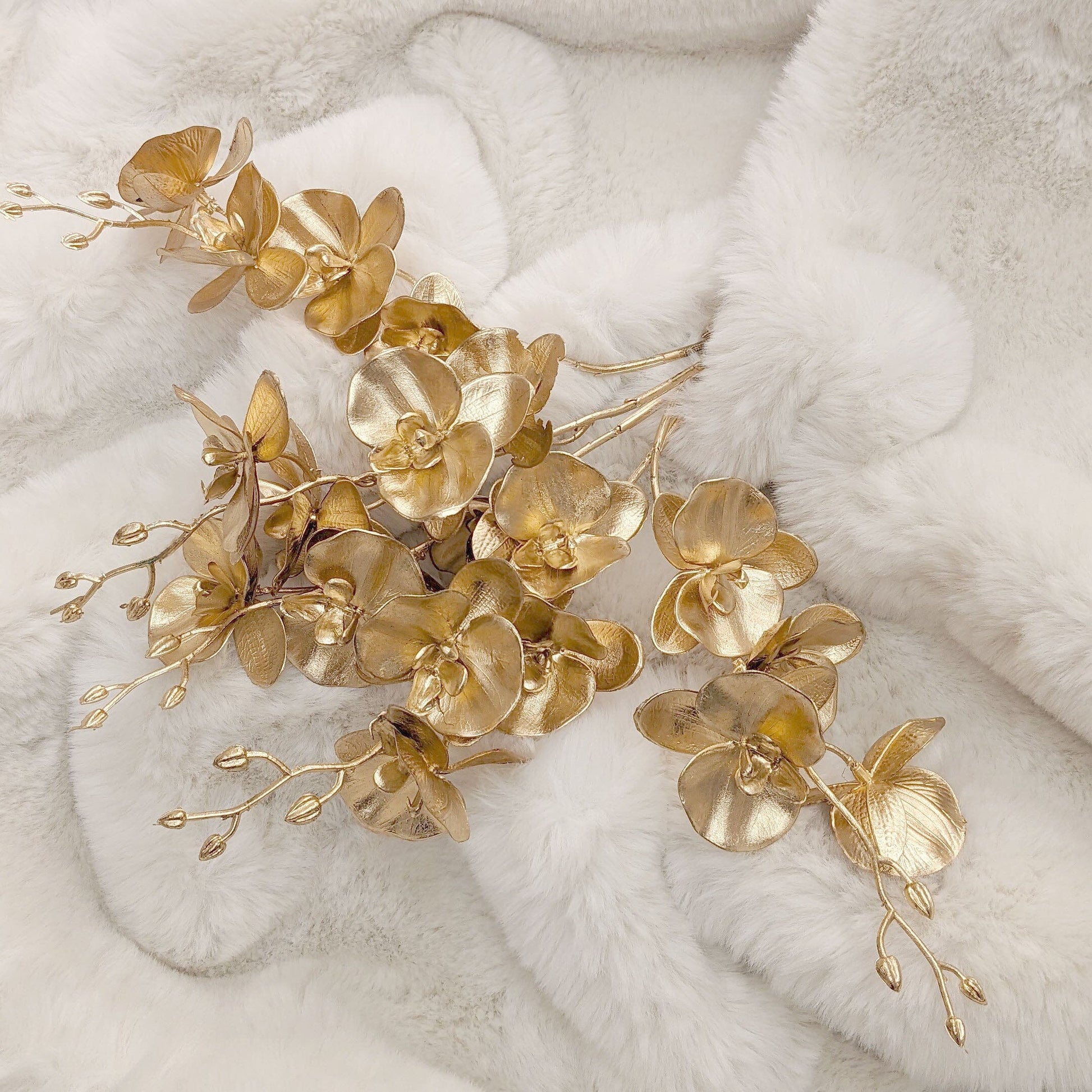 Gold Faux Orchid Single Stem Floral - Bridgnorth Furniture