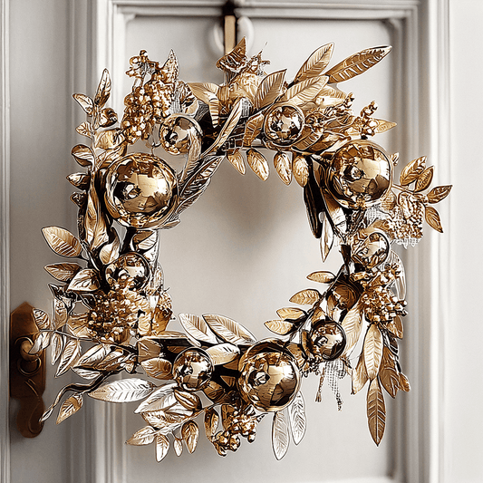 Gold Festive Decorative Christmas Wreath - Bridgnorth Furniture
