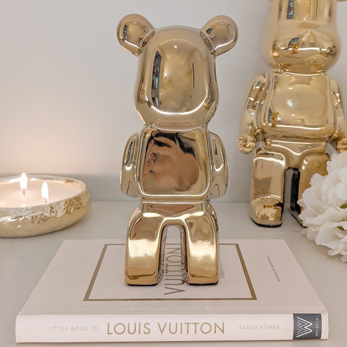 Gold Pearlescent Standing Bear Ornament - Set of 2 - Bridgnorth Furniture