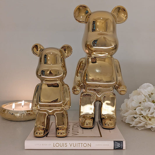 Gold Pearlescent Standing Bear Ornament - Set of 2 - Bridgnorth Furniture