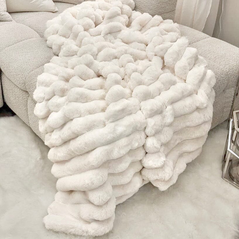 Isla Cream Chunky Ribbed Faux Fur Throw - Bridgnorth Furniture