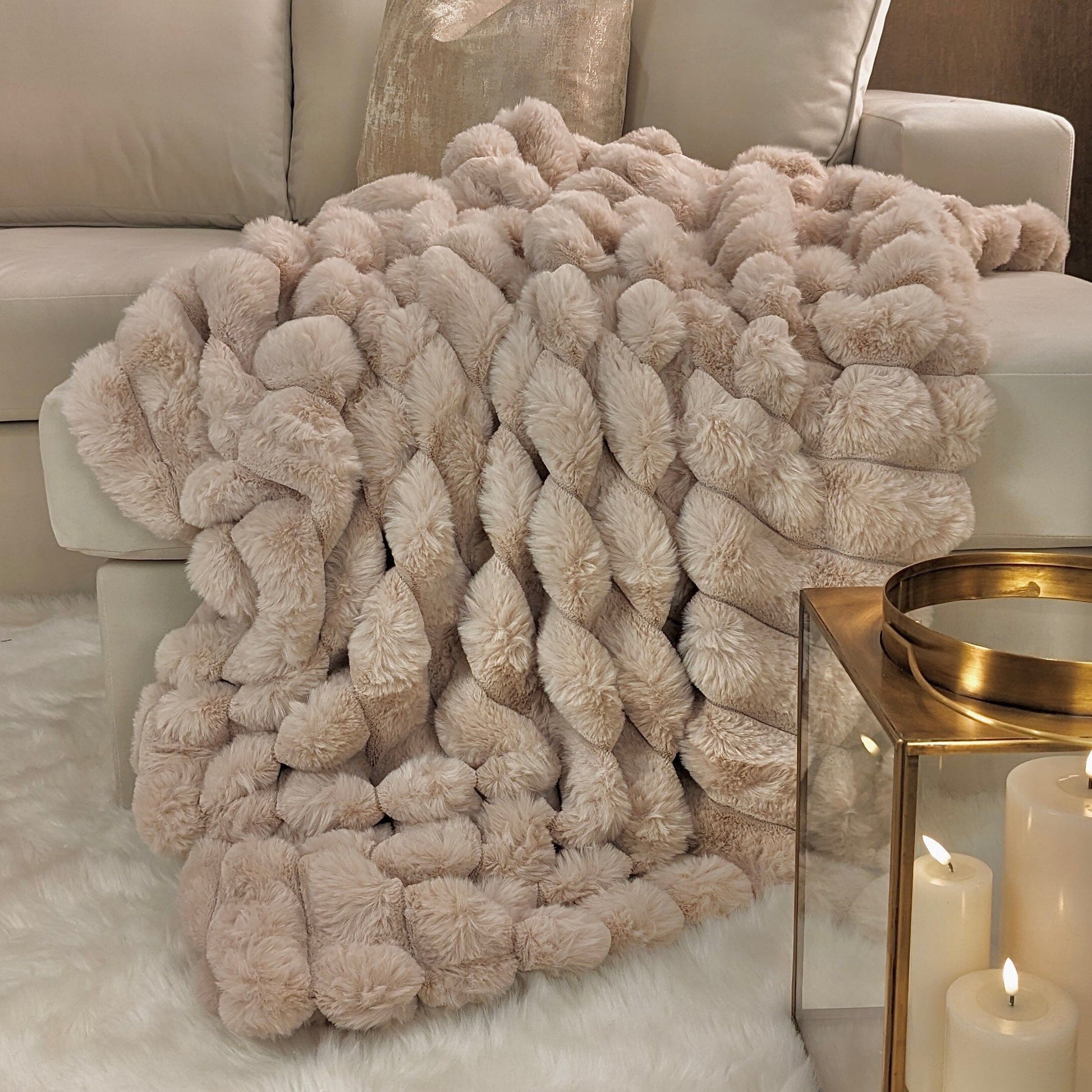 Isla Oatmeal Chunky Ribbed Faux Fur Throw - Bridgnorth Furniture