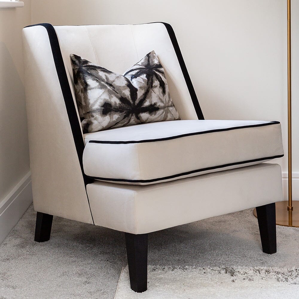 Knightsbridge Cream Velvet Accent Chair With Black Piping - Bridgnorth Furniture