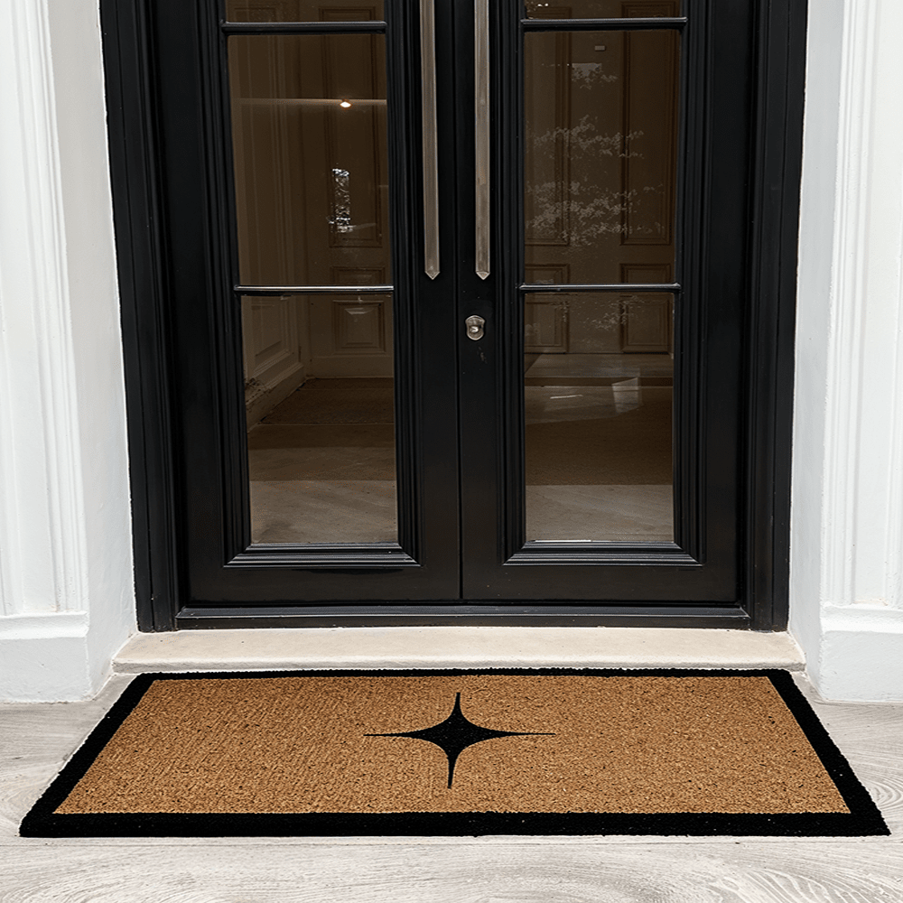 Kyla Large Star Print Black Border Natural Double Width Doormat - Bridgnorth Furniture