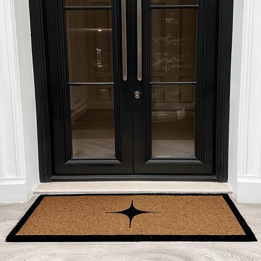 Kyla Large Star Print Black Border Natural Double Width Doormat - Bridgnorth Furniture