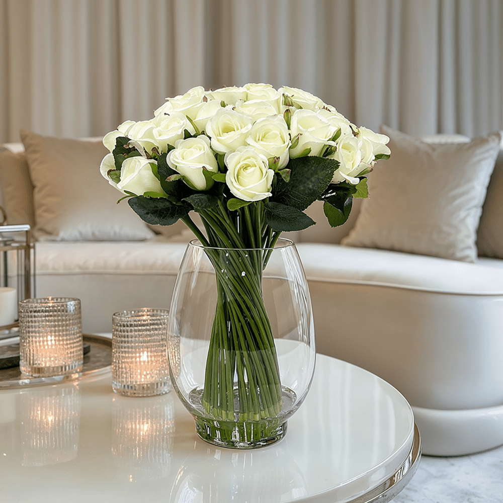 Large Cream Faux Rose Arrangement in Fishbowl Vase - Bridgnorth Furniture
