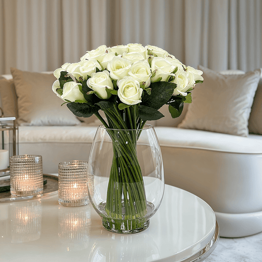 Large Cream Faux Rose Arrangement in Fishbowl Vase - Bridgnorth Furniture