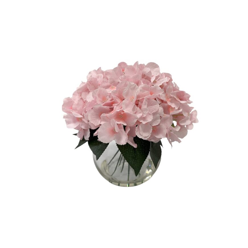 Medium Faux Dusky Pink Hydrangeas Floral Arrangement in Fishbowl Vase - Bridgnorth Furniture