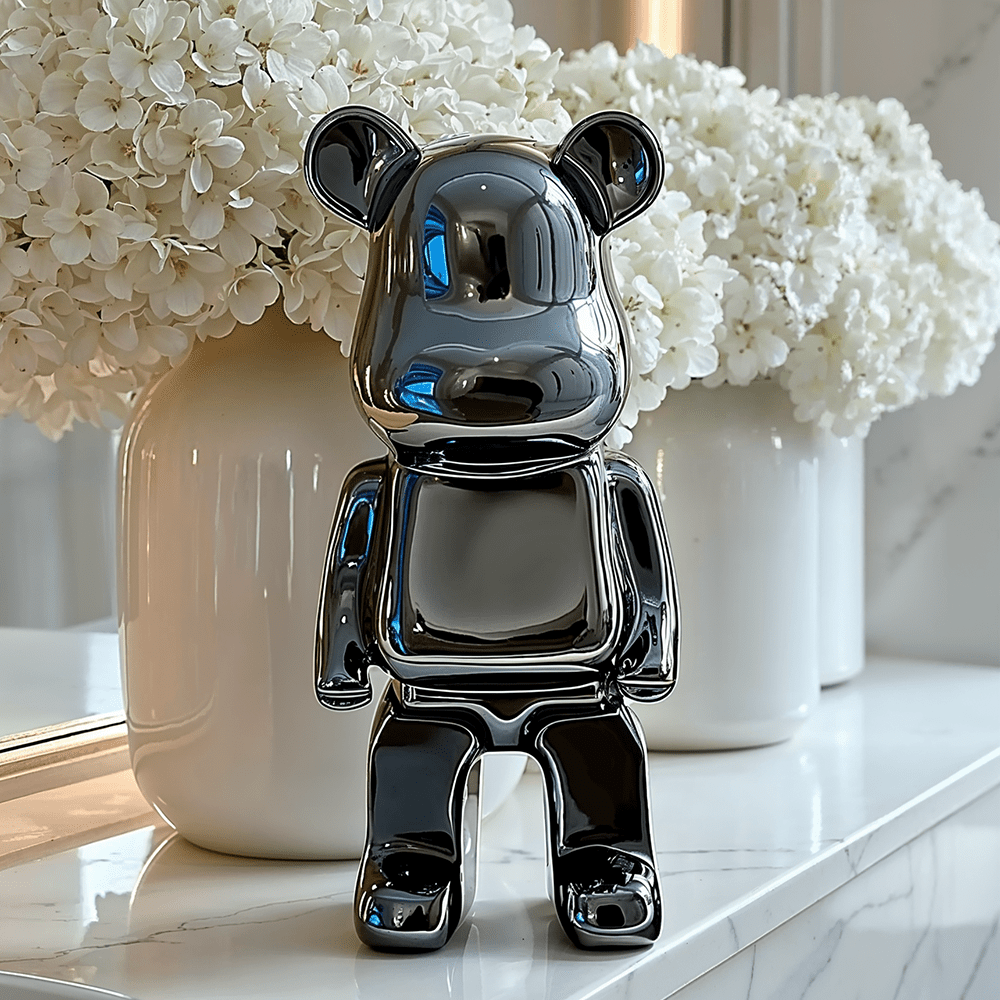 Mini Black Pearlescent Standing Bear Ornament - Bridgnorth Furniture