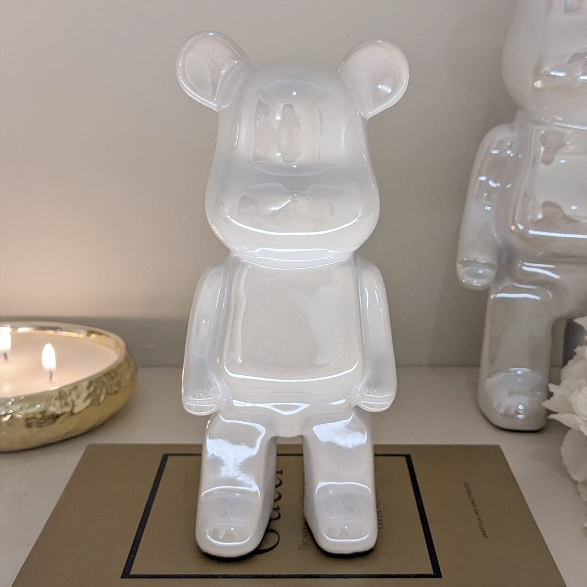 Mini Cream Pearlescent Standing Bear Ornament - Bridgnorth Furniture
