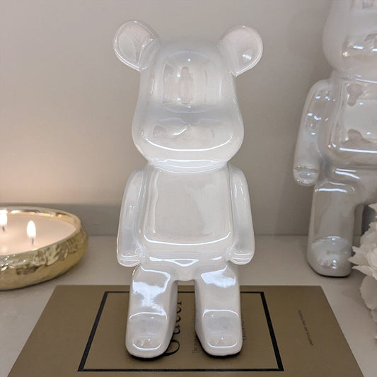 Mini Cream Pearlescent Standing Bear Ornament - Bridgnorth Furniture