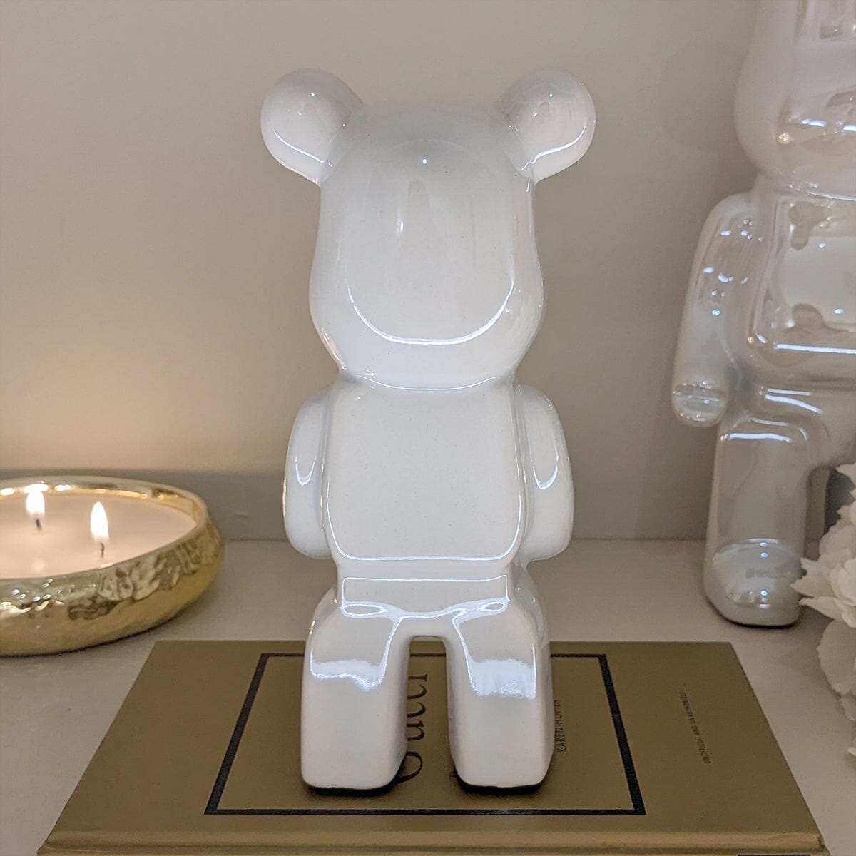 Mini Cream Pearlescent Standing Bear Ornament - Bridgnorth Furniture