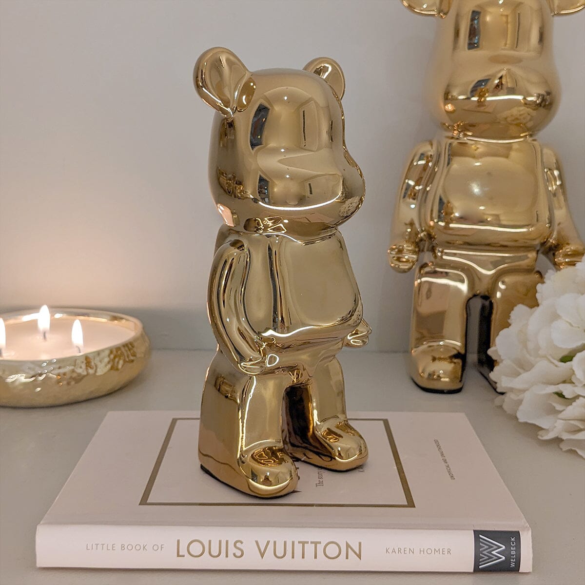 Mini Gold Pearlescent Standing Bear Ornament - Bridgnorth Furniture