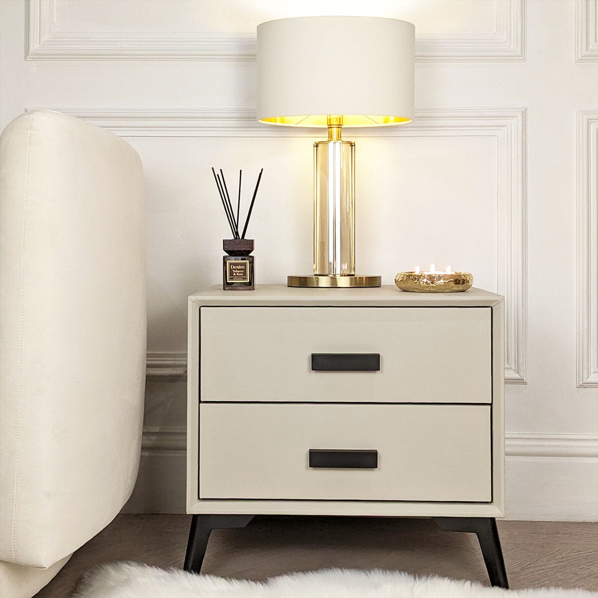 Nova Stone & Black 2 Drawer Bedside Table - Bridgnorth Furniture