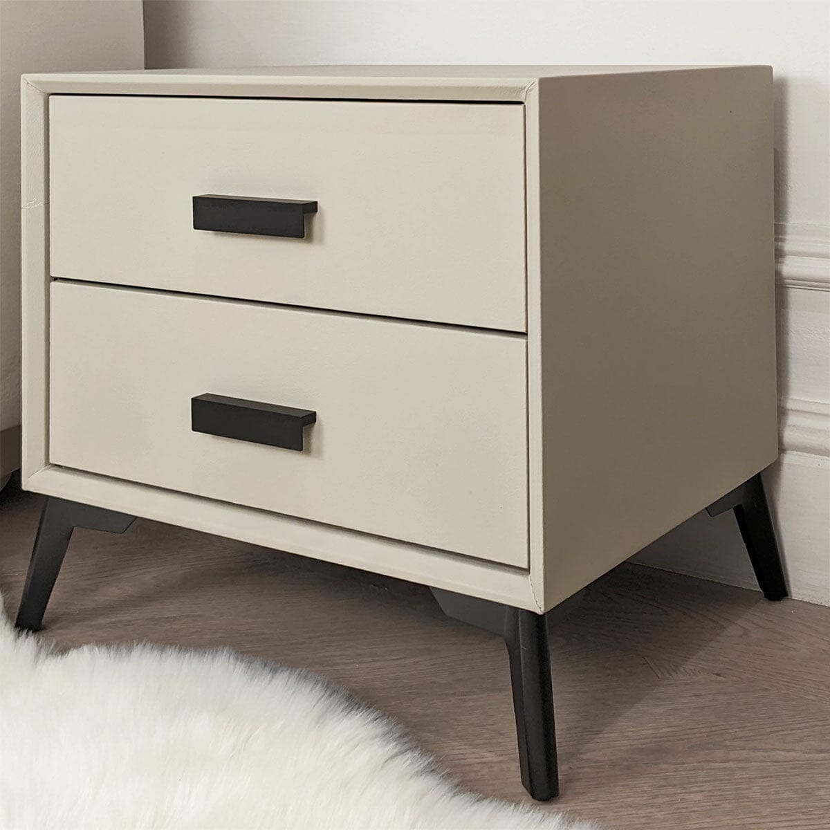 Nova Stone & Black 2 Drawer Bedside Table - Bridgnorth Furniture