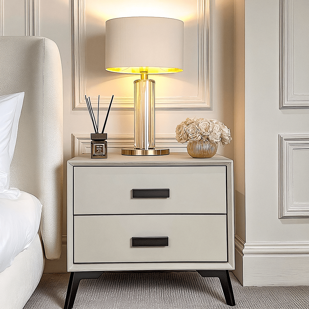 Nova Stone & Black 2 Drawer Bedside Table - Bridgnorth Furniture
