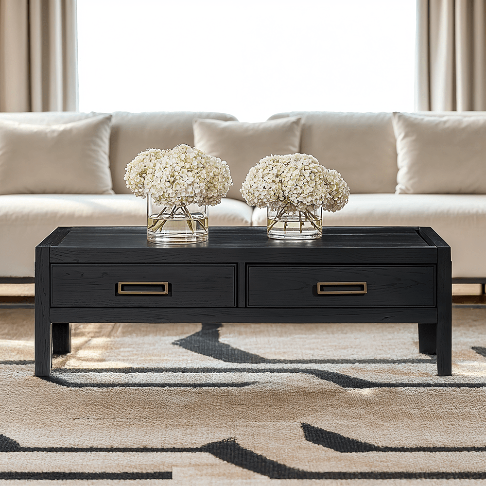 Soho Black Oak Veneer 2 Drawer Coffee Table - Bridgnorth Furniture