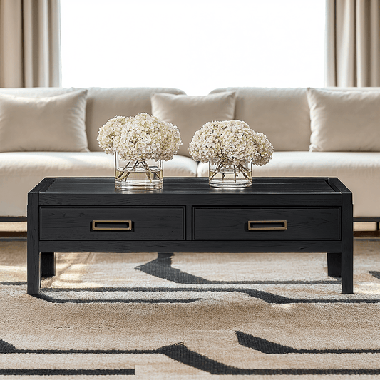 Soho Black Oak Veneer 2 Drawer Coffee Table - Bridgnorth Furniture