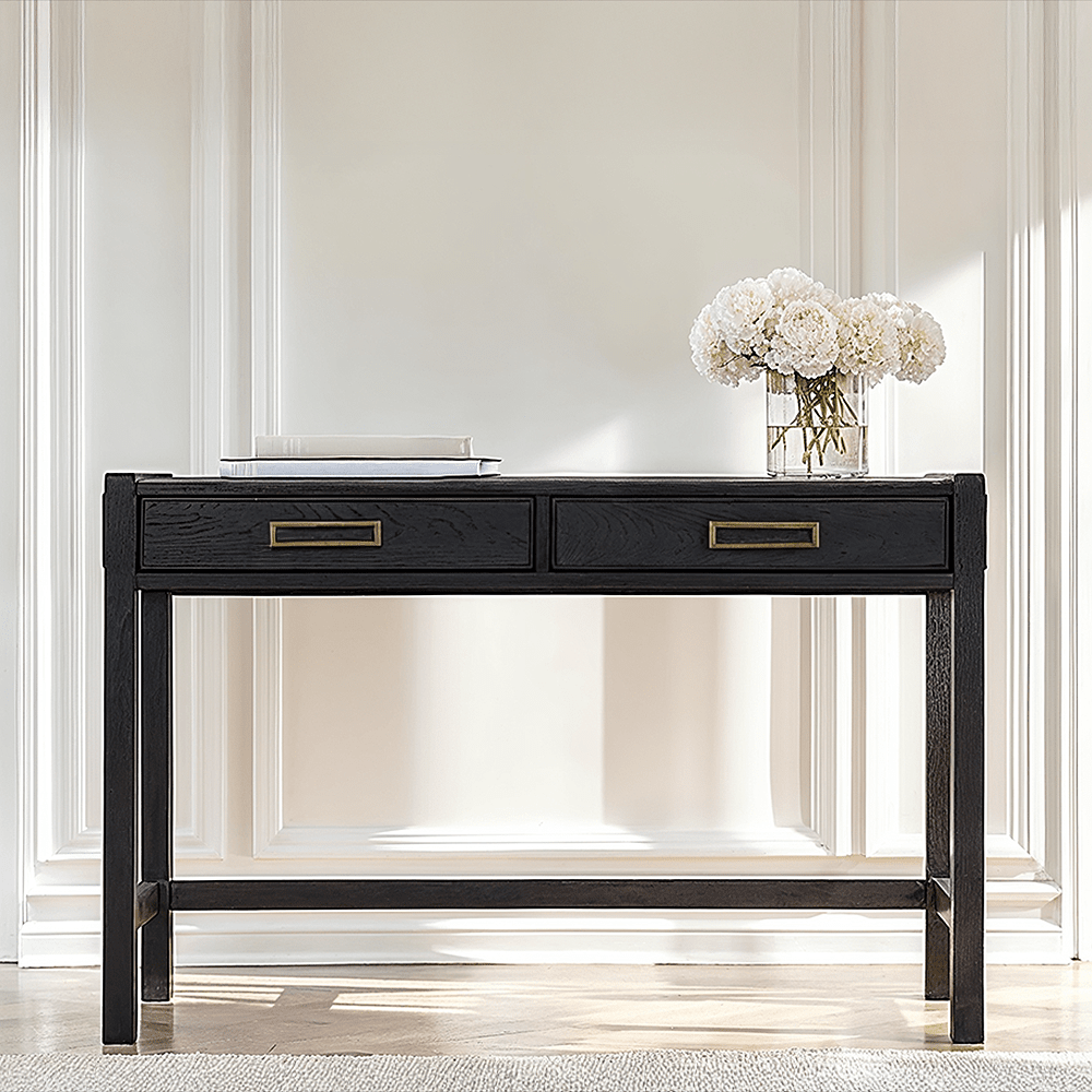 Soho Black Oak Veneer 2 Drawer Dressing Table - Bridgnorth Furniture