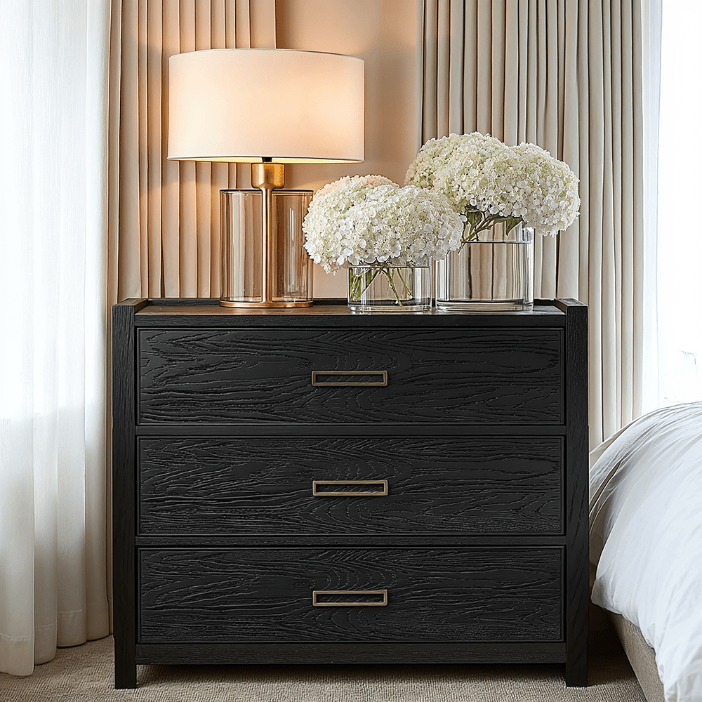 Soho Black Oak Veneer 3 Drawer Chest - Bridgnorth Furniture