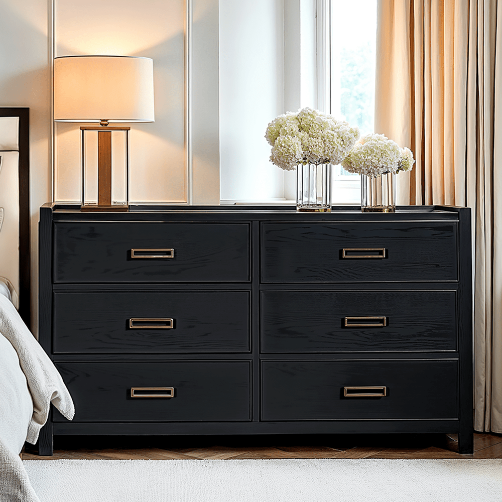 Soho Black Oak Veneer 6 Drawer Chest - Bridgnorth Furniture