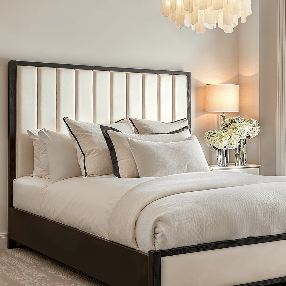 Soho Cream Velvet Bed with Black Wood Frame - Bridgnorth Furniture