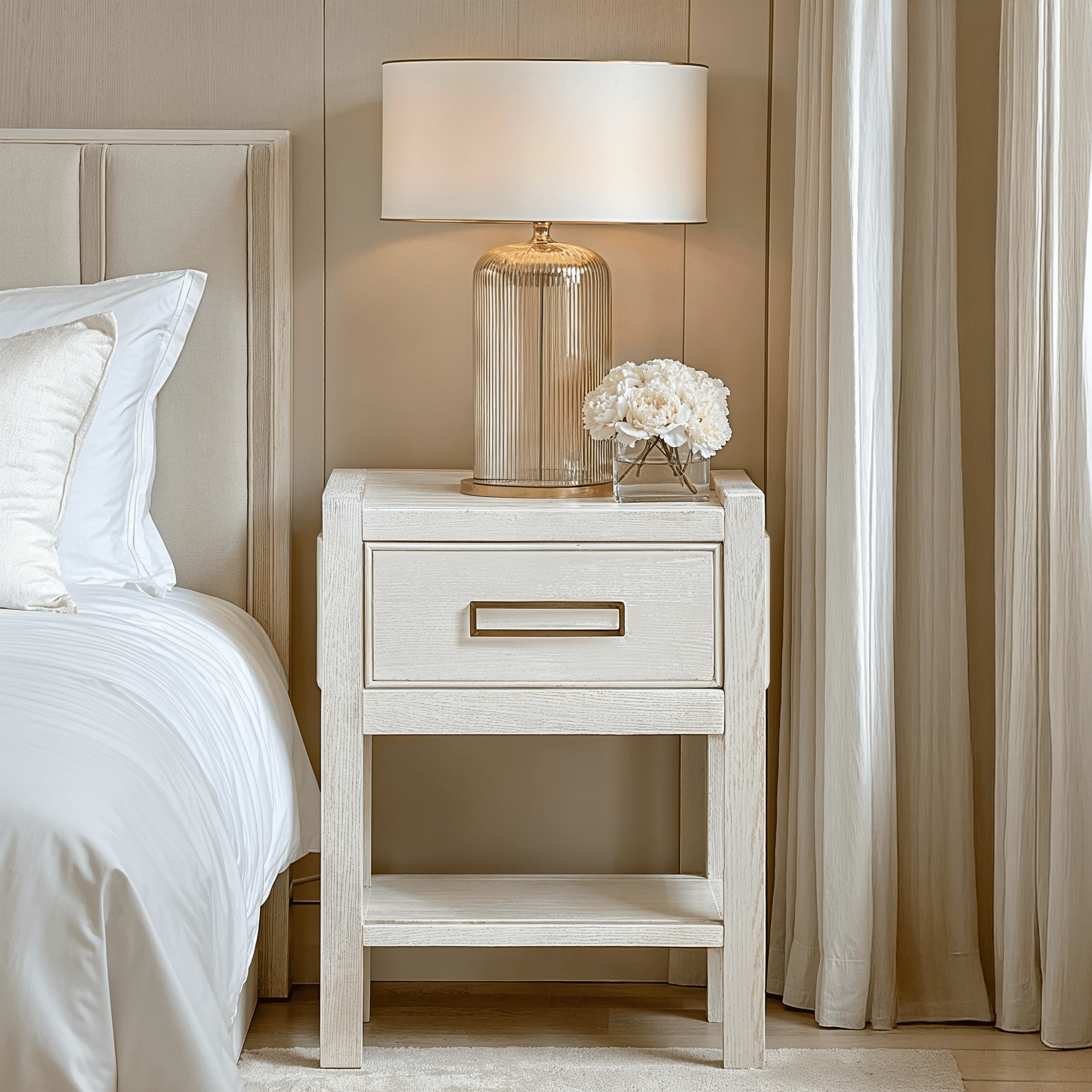 Soho Cream Oak Veneer 1 Drawer Bedside Table - Bridgnorth Furniture