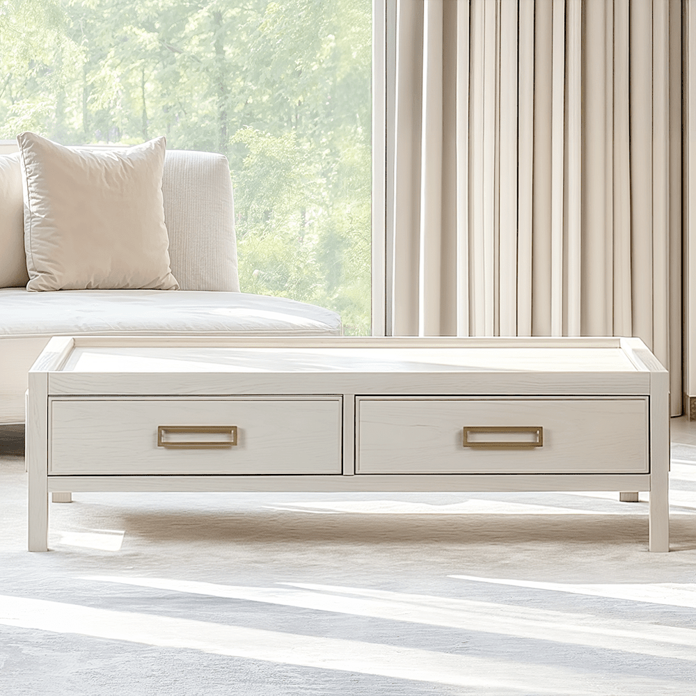 Soho Cream Oak Veneer 2 Drawer Coffee Table - Bridgnorth Furniture