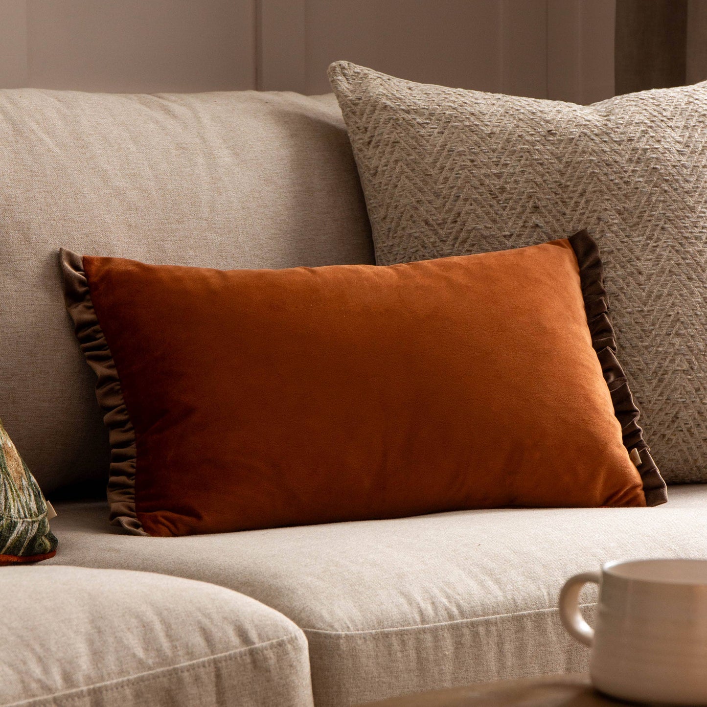 Tilly Velvet Reversible Cushion Rust/Mink - Bridgnorth Furniture