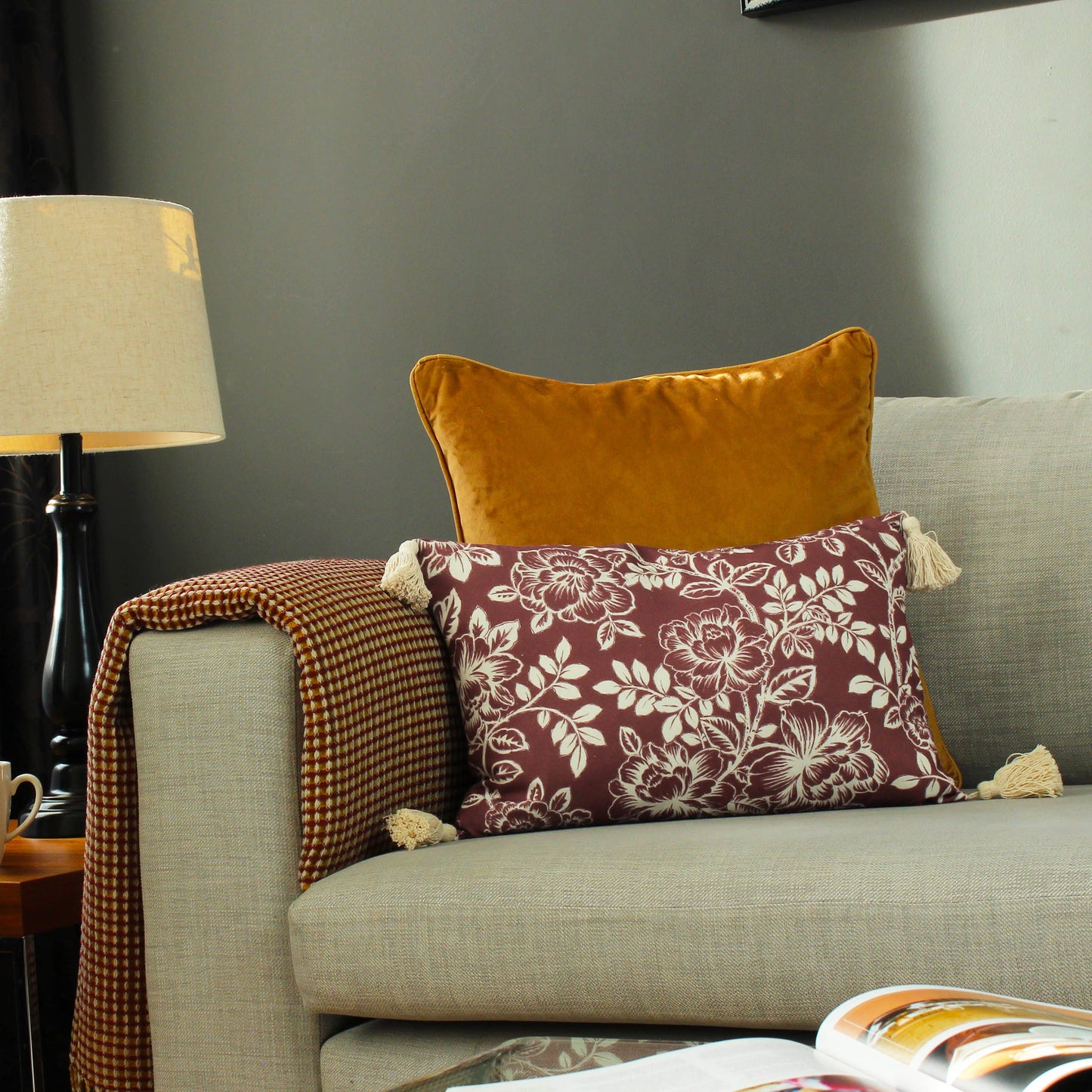 Somerton Floral Cushion Mulberry - Bridgnorth Furniture