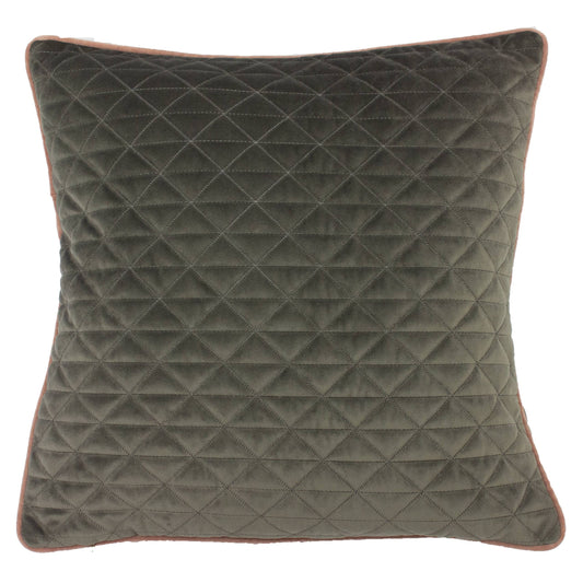 Quartz Quilted Velvet Cushion Charcoal Grey/Blush Pink - Bridgnorth Furniture