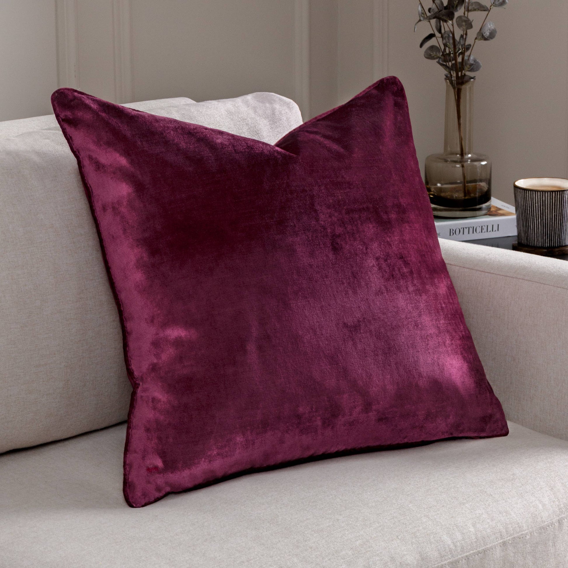 Luxe Velvet Piped Cushion Cranberry - Bridgnorth Furniture