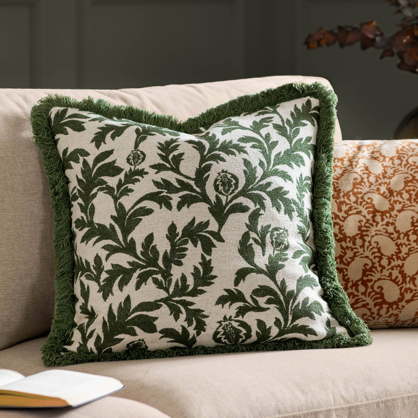 Hedera Jacquard Cushion Green - Bridgnorth Furniture
