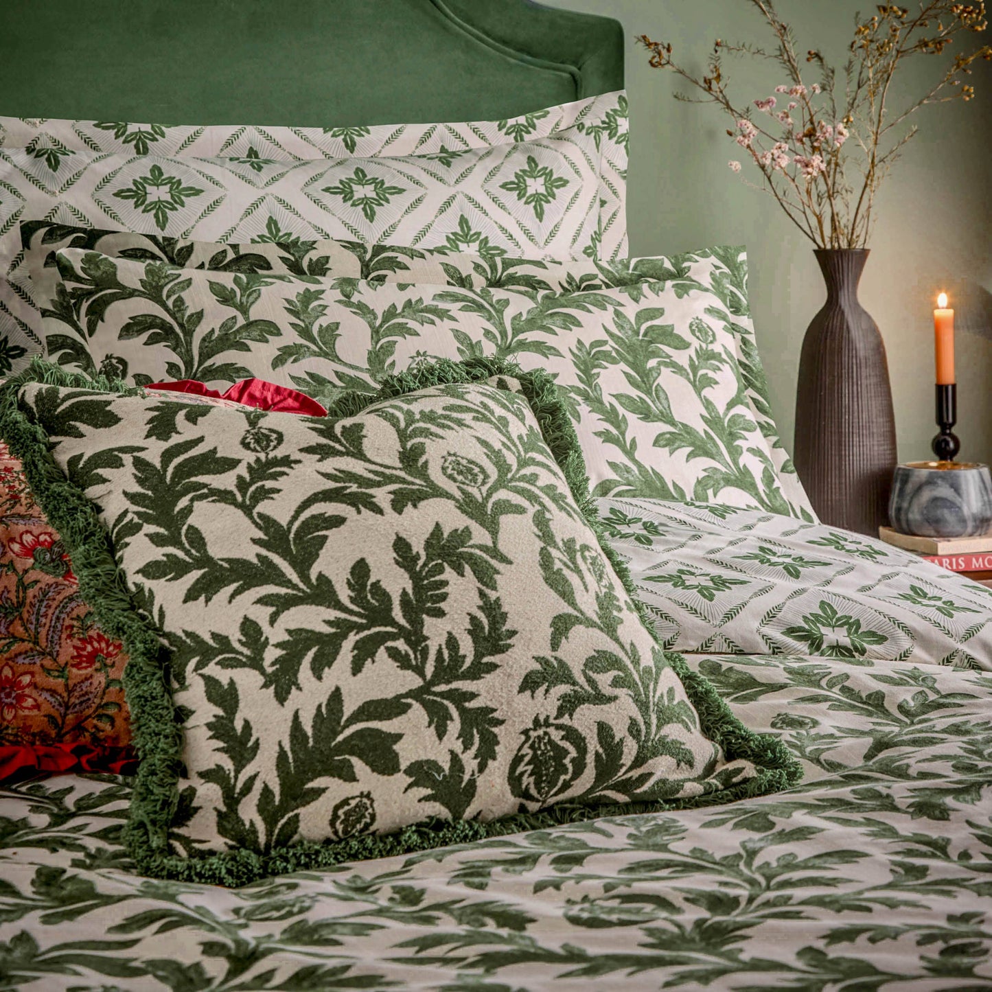 Hedera Jacquard Cushion Green - Bridgnorth Furniture