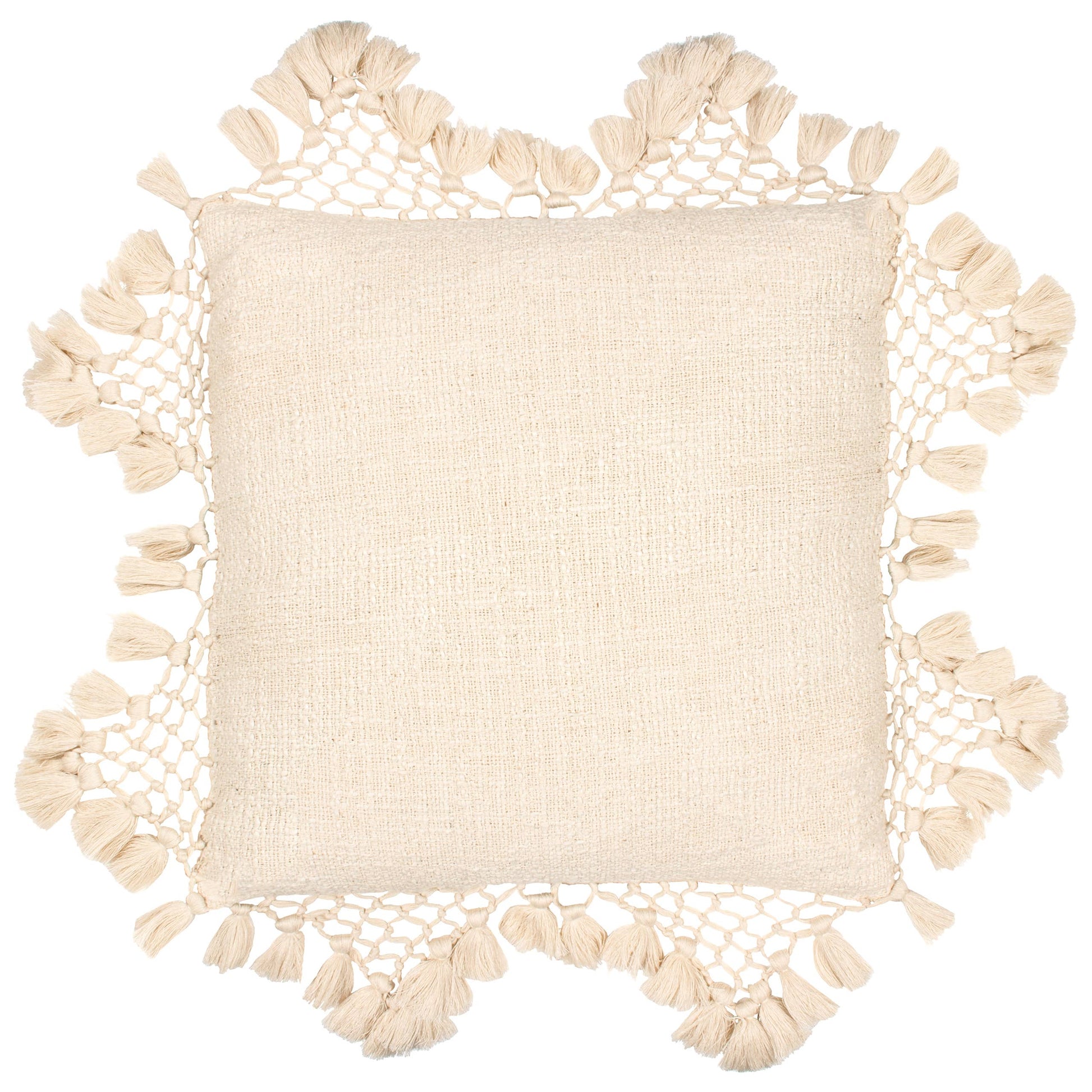 Anko Macrame Tassel Trim Cushion Oatmeal - Bridgnorth Furniture