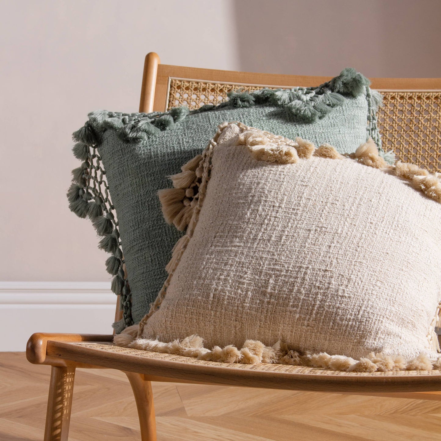 Anko Macrame Tassel Trim Cushion Oatmeal - Bridgnorth Furniture