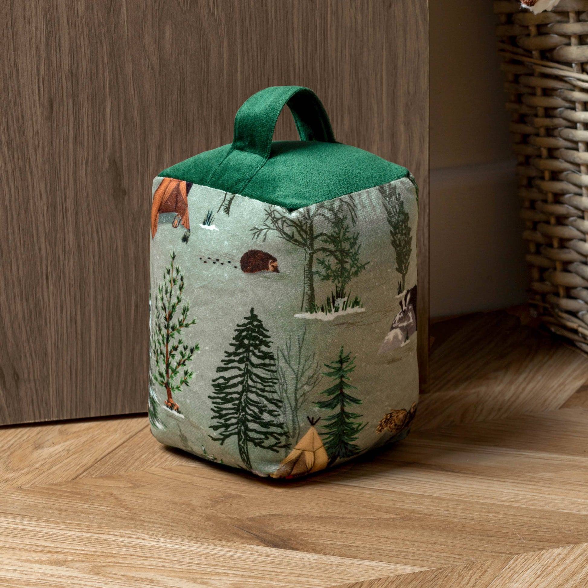 Lodge Wood Velvet Door Stop Oak Green - Bridgnorth Furniture