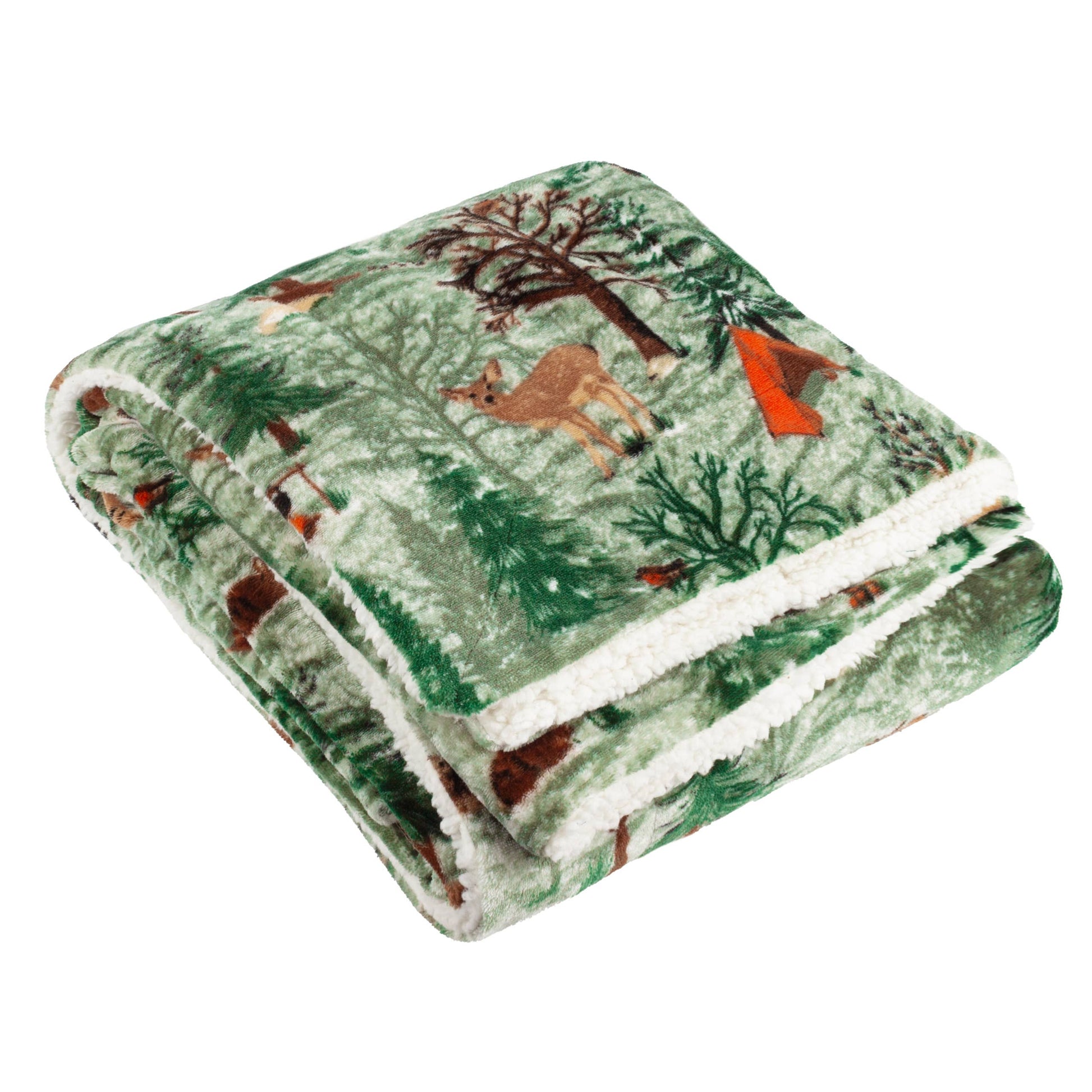 Lodge Wood Sherpa Fleece Throw Oak Green - Bridgnorth Furniture