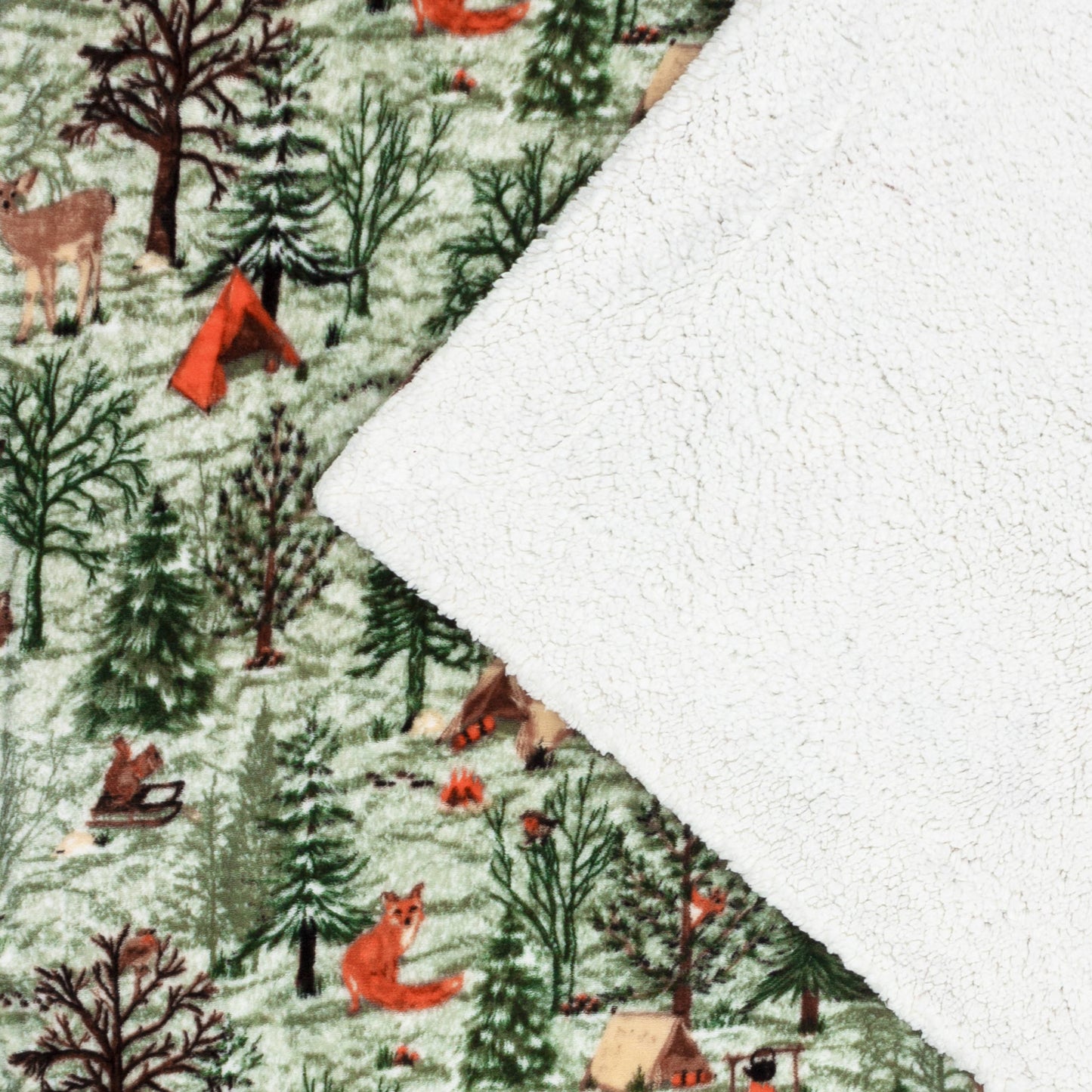 Lodge Wood Sherpa Fleece Throw Oak Green - Bridgnorth Furniture