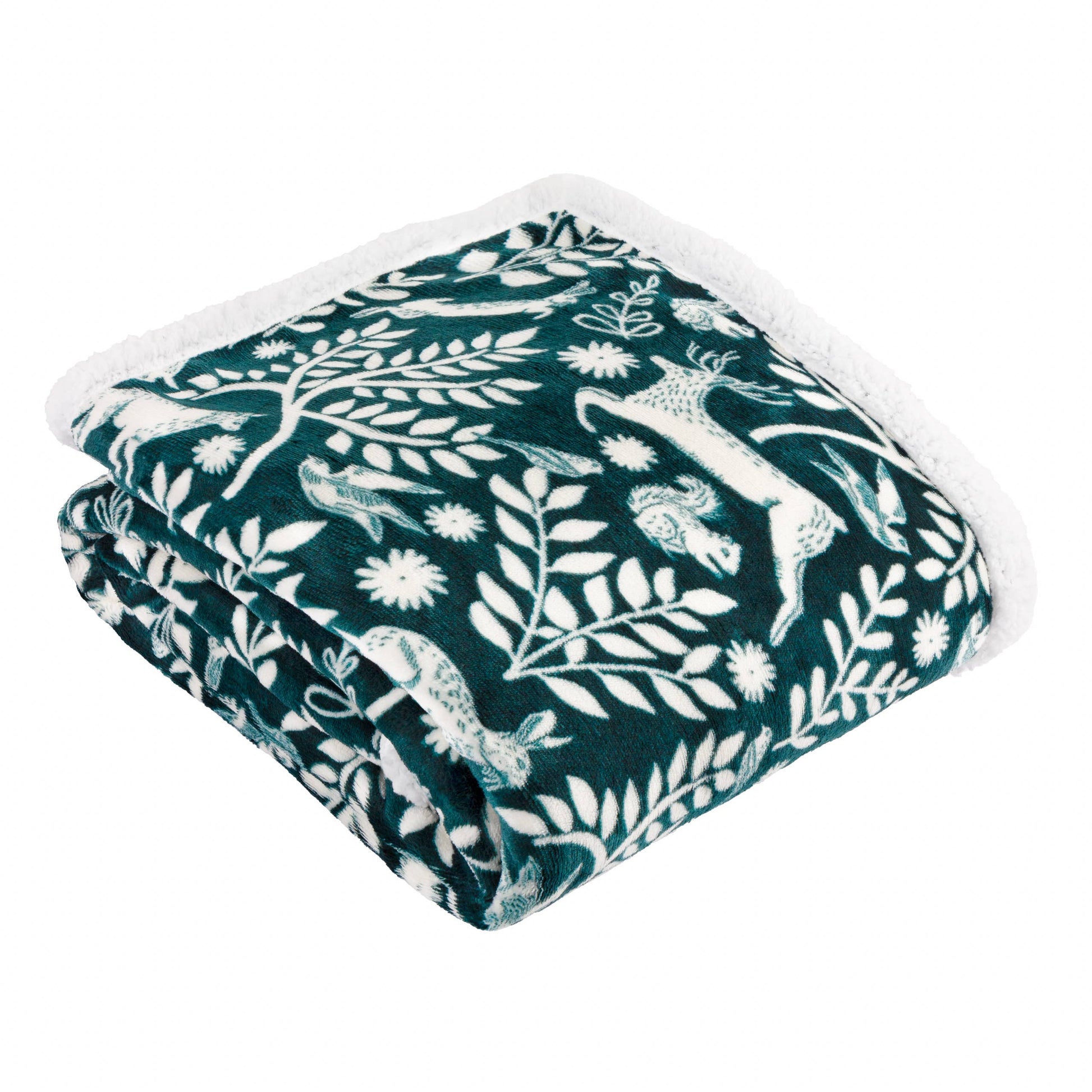 Skandi Woodland Sherpa Fleece Throw Forest - Bridgnorth Furniture