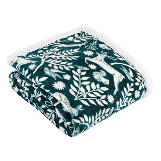 Skandi Woodland Sherpa Fleece Throw Forest - Bridgnorth Furniture