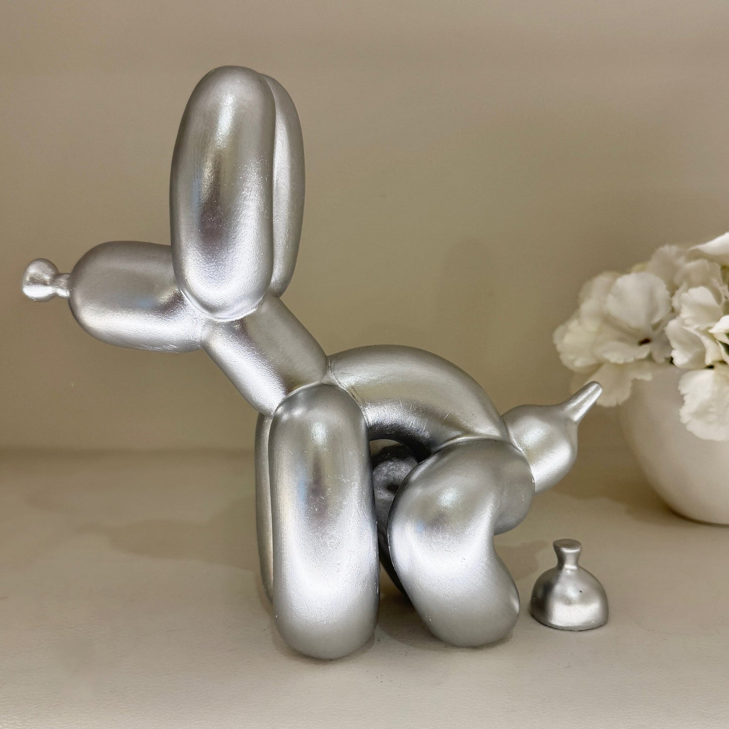 Silver Squatting Decorative Balloon Dog Ornament - Bridgnorth Furniture