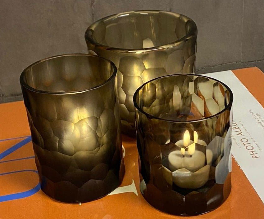 QUARTZ CANDLEHOLDER - H12 D15 cm - INDIGO SMOKE - Bridgnorth Furniture