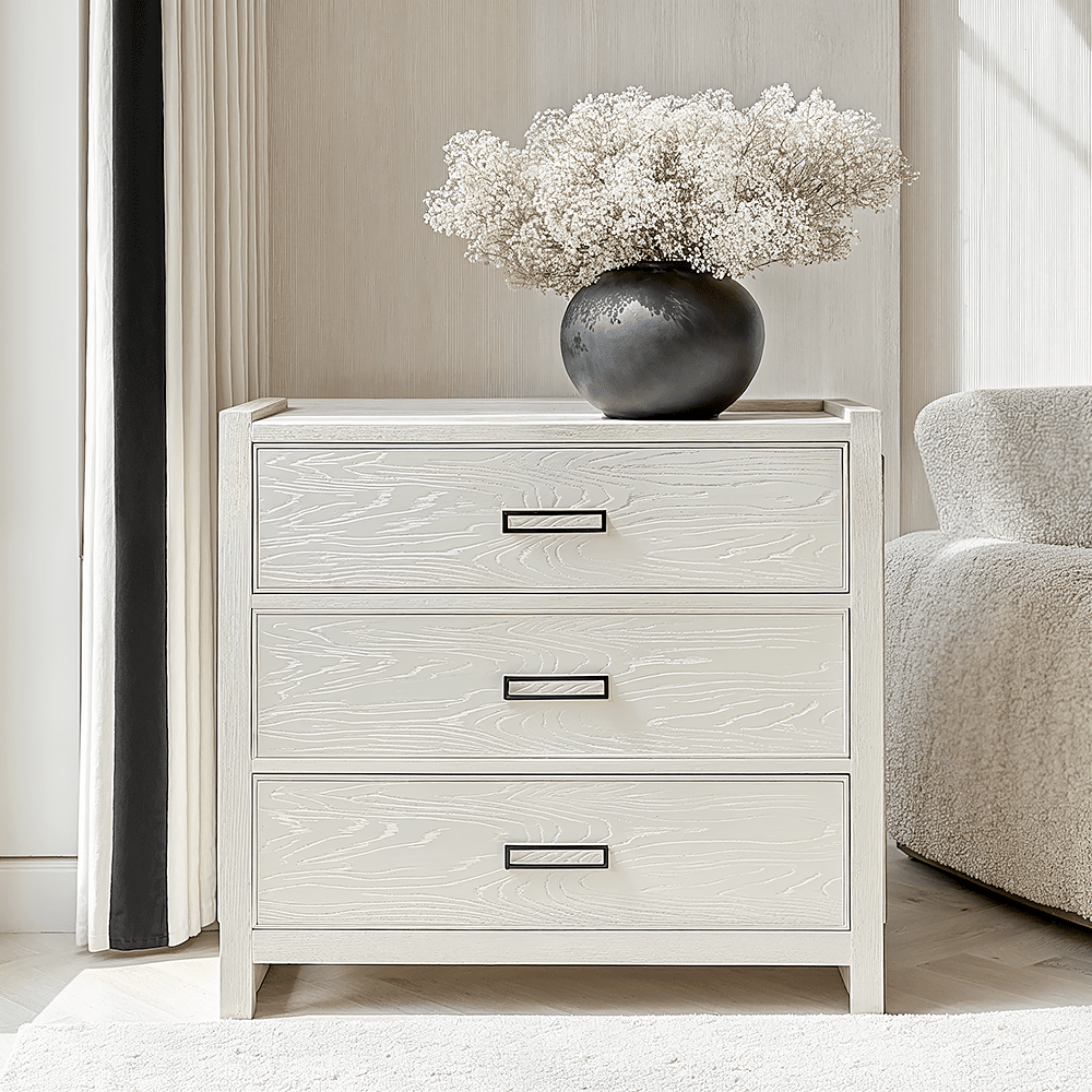 Soho Cream Oak Veneer 3 Drawer Chest - Bridgnorth Furniture