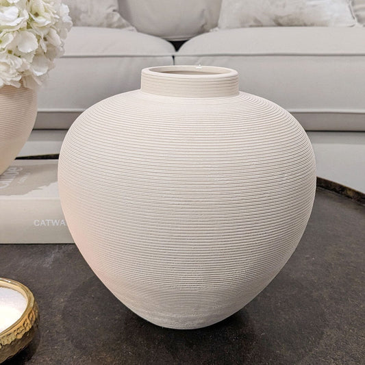 Solis Large Rounded Stone Ceramic Neutral Vase - Bridgnorth Furniture
