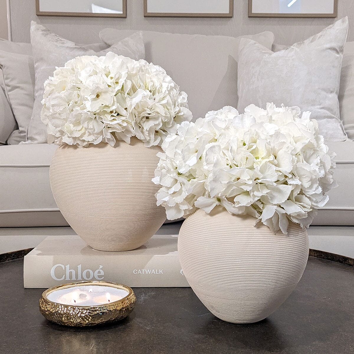 Solis Large Rounded Stone Ceramic Neutral Vase - Bridgnorth Furniture