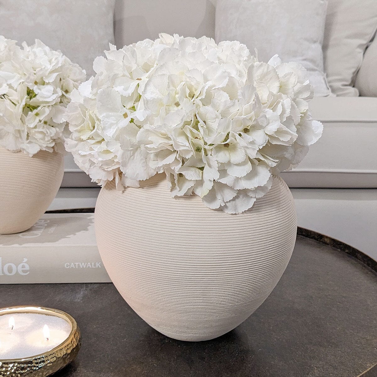 Solis Large Rounded Stone Ceramic Neutral Vase - Bridgnorth Furniture