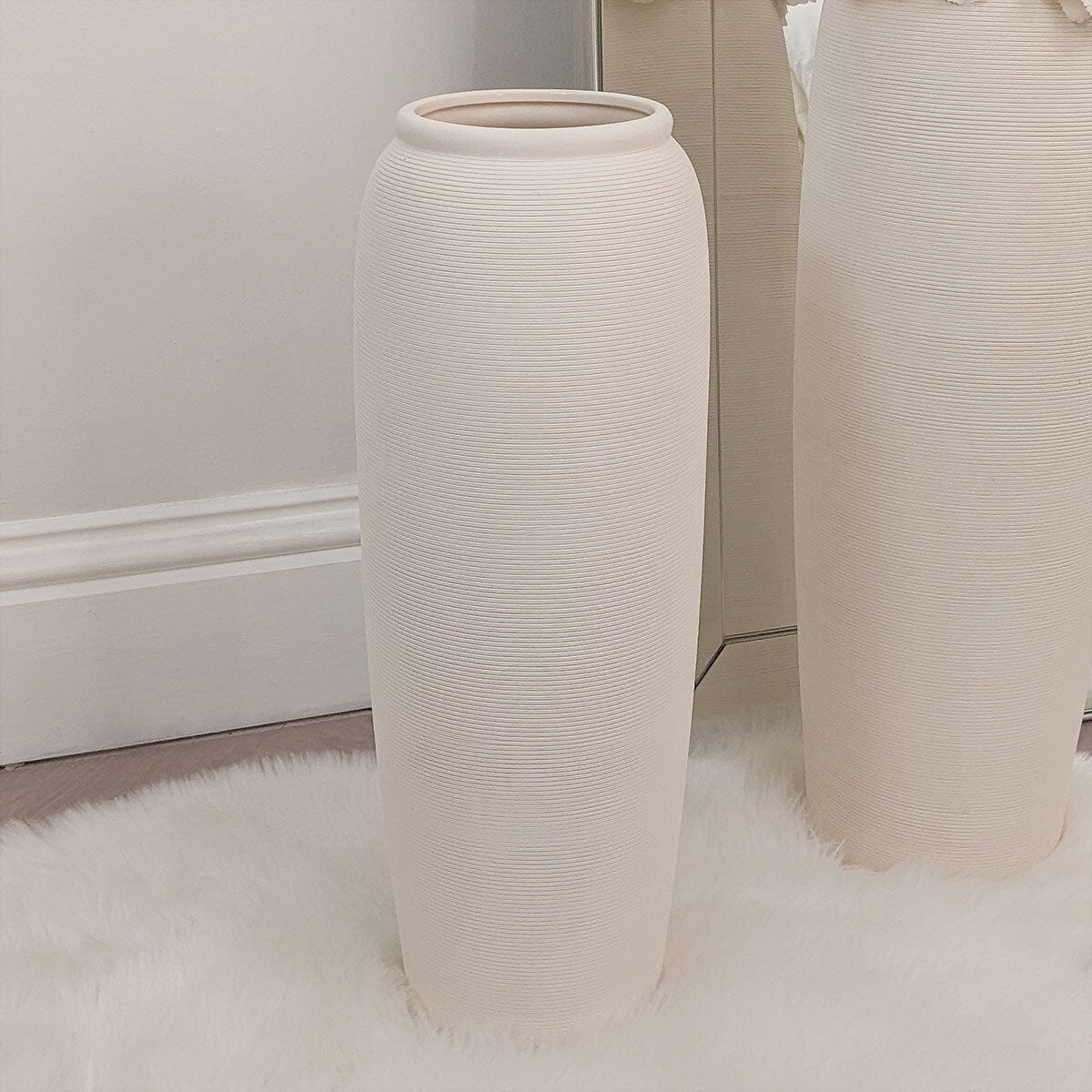 Solis Large Floor Standing Stone Ceramic Neutral Vase - Bridgnorth Furniture